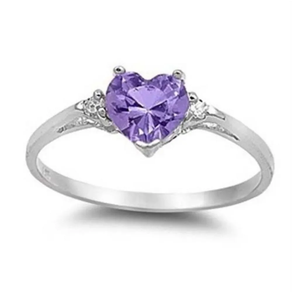 New! Sparkly Purple Amethyst Silver Heart Ring - Picture 3 of 3